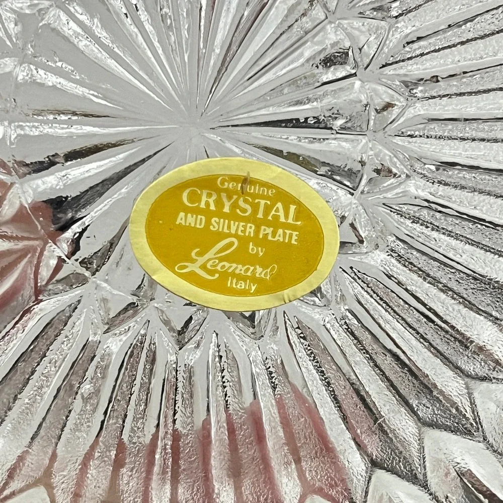 Leonard Crystal Crystal Serving Bowl 8 Inch Clear Silver Rim Cut‎ Glass Decor